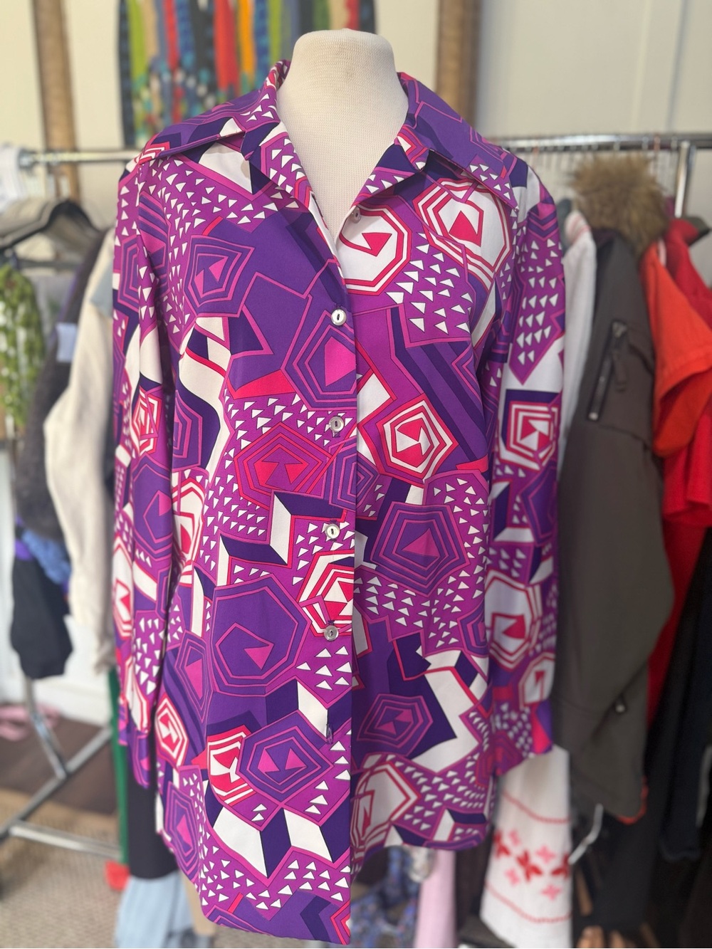 Alex Coleman Vintage Men's Bold Geometric Purple Button-Up Shirt